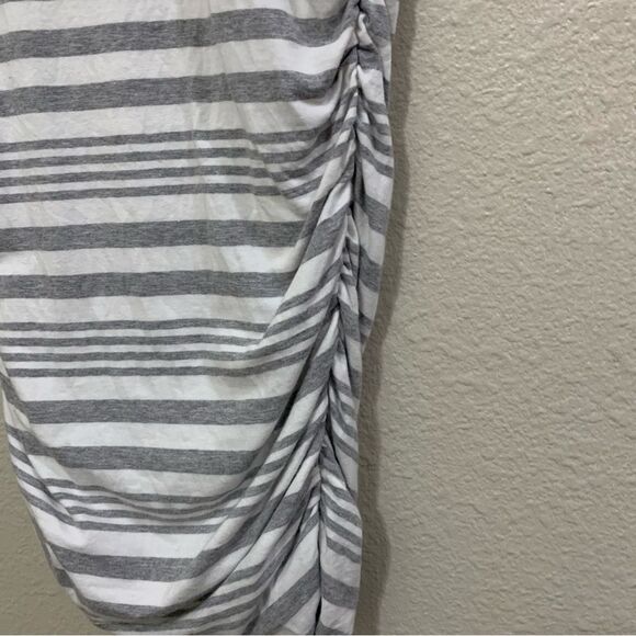 ATHLETA TOPANGA DRESS WOMEN XXS WHITE GRAY STRIP V-NECK SIDE RUCHING MINI. - Picture 6 of 15